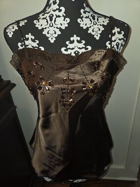 Orange Beaded Brown Satin-like Camisole